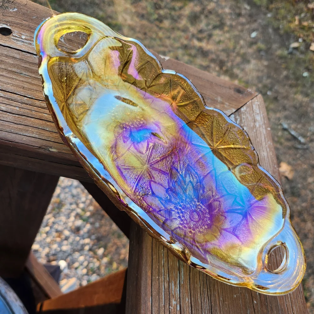 Indiana Glass Carnival Glass Lily Pons Relish Dish With Handles